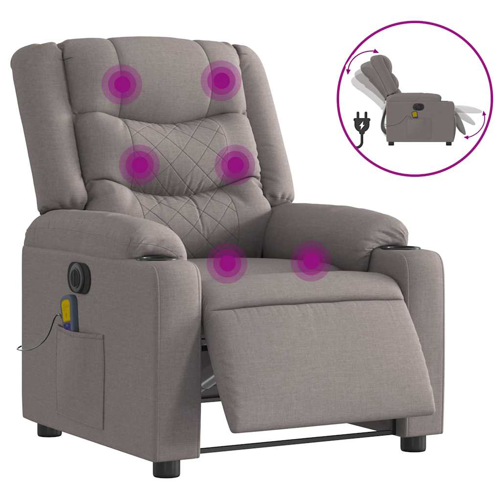 Fauteuil de massage inclinable électrique Taupe Tissu Fauteuils vidaXL