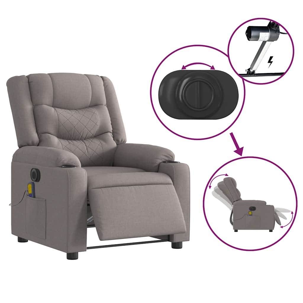 Fauteuil de massage inclinable électrique Taupe Tissu Fauteuils vidaXL