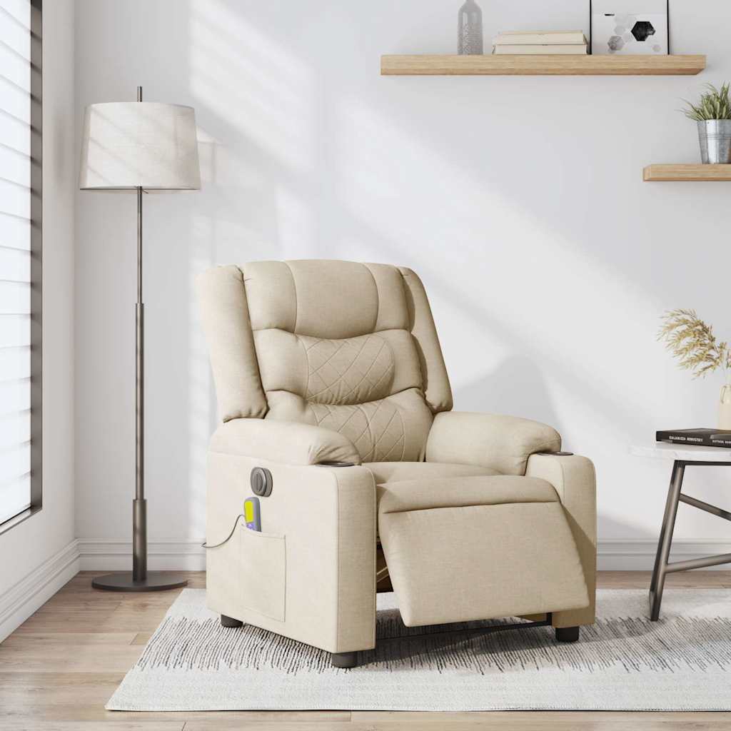 Fauteuil inclinable de massage électrique crème tissu Fauteuils vidaXL