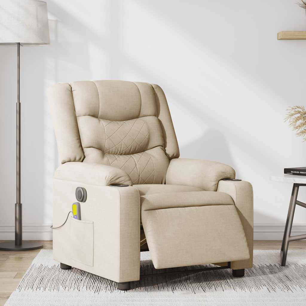 Fauteuil inclinable de massage électrique crème tissu Fauteuils vidaXL