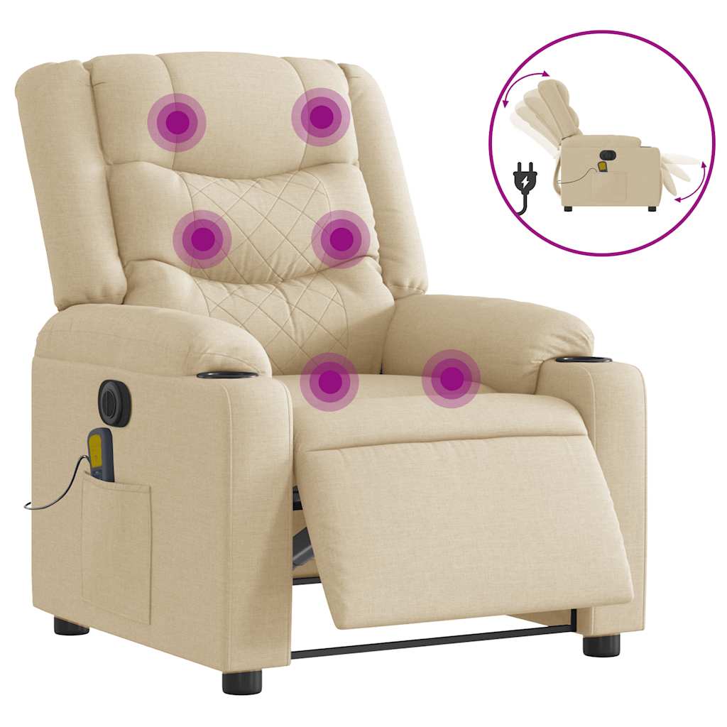 Fauteuil inclinable de massage électrique crème tissu Fauteuils vidaXL