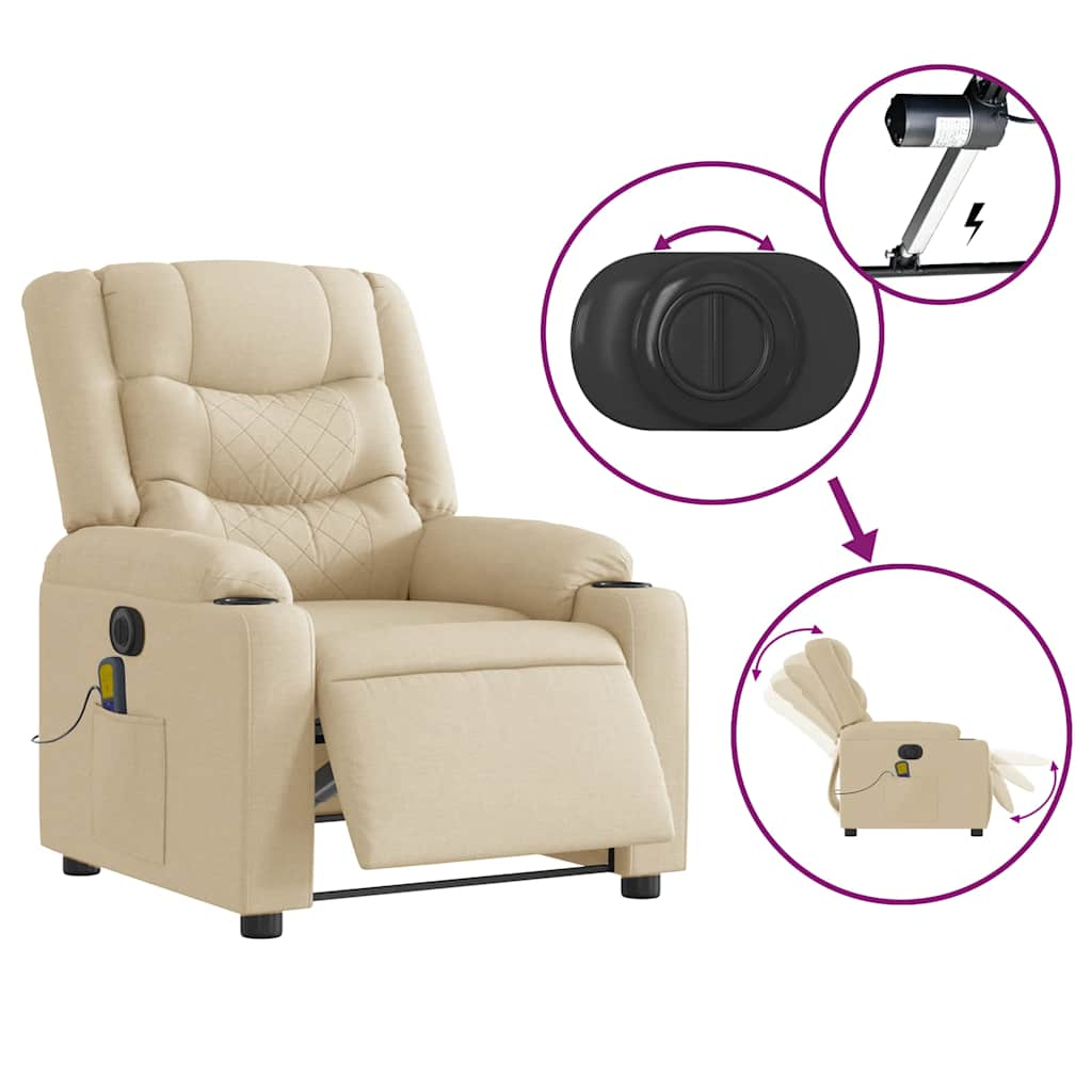 Fauteuil inclinable de massage électrique crème tissu Fauteuils vidaXL