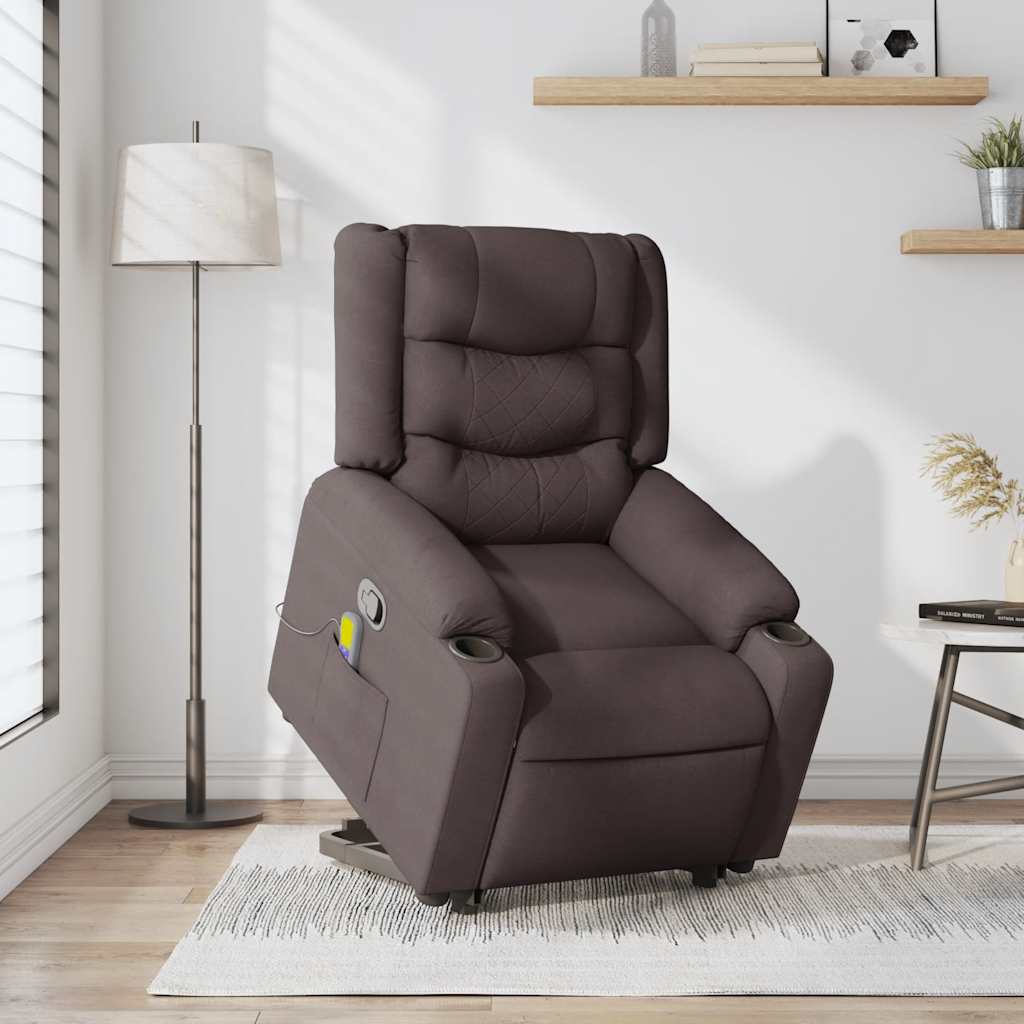 Fauteuil inclinable de massage Marron foncé Tissu Fauteuils vidaXL