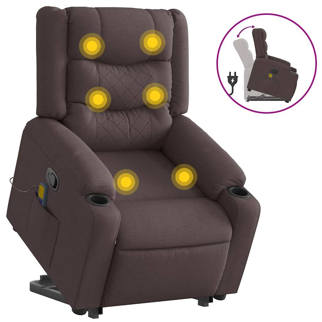 Fauteuil inclinable de massage Marron foncé Tissu Fauteuils vidaXL