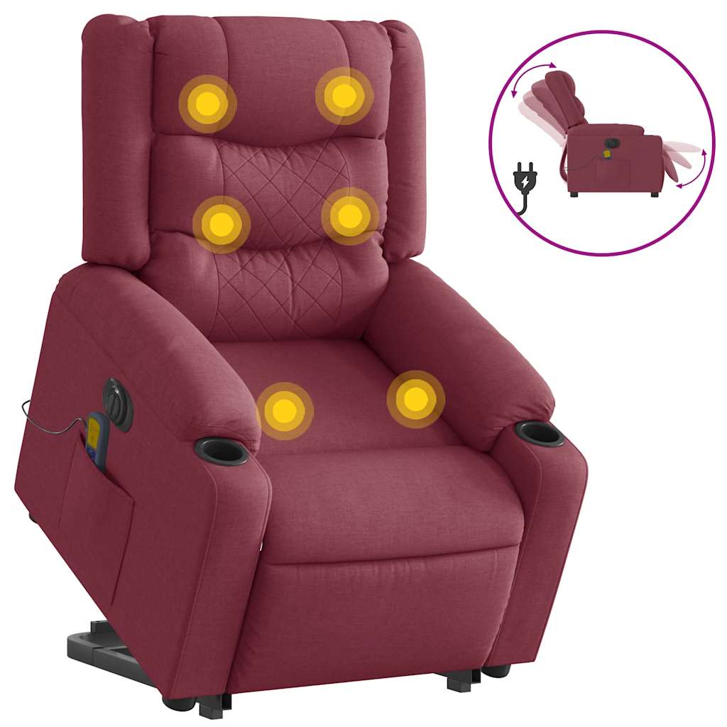 Fauteuil inclinable de massage électrique Rouge bordeaux Tissu Fauteuils vidaXL