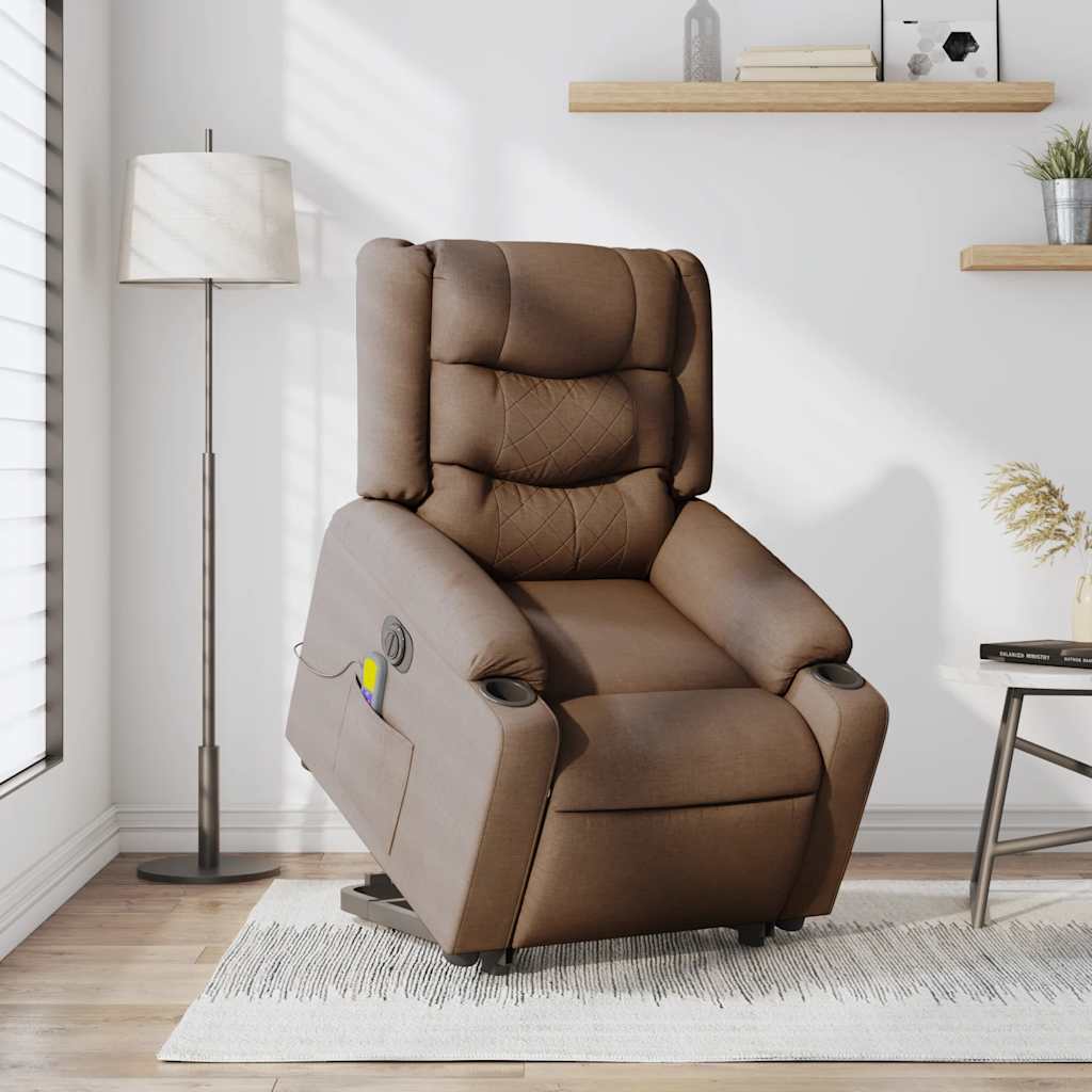 Fauteuil inclinable de massage électrique Marron Tissu Fauteuils vidaXL