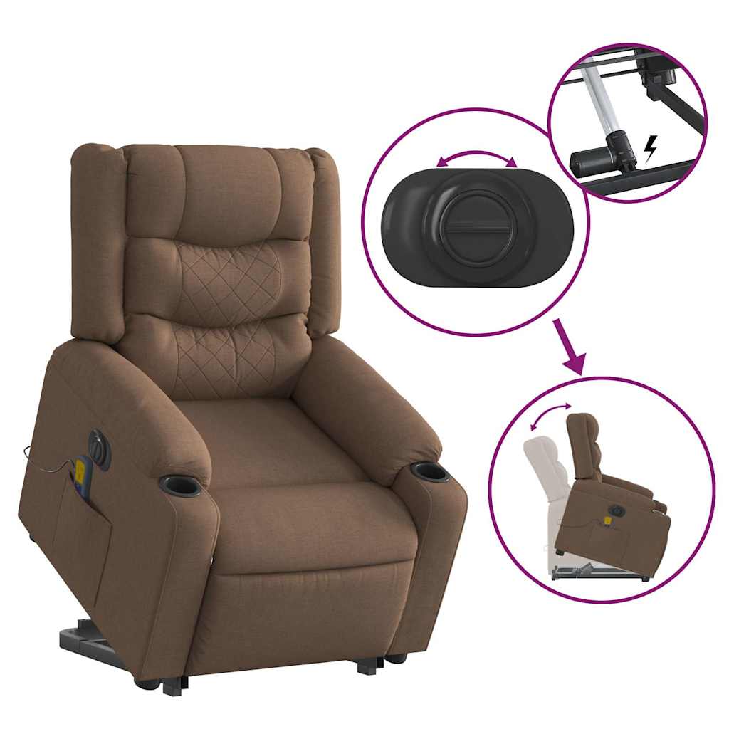 Fauteuil inclinable de massage électrique Marron Tissu Fauteuils vidaXL