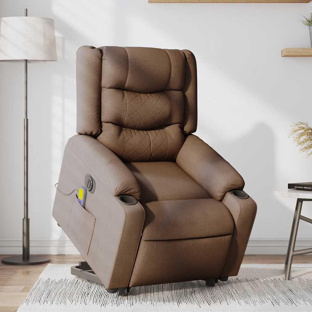 Fauteuil inclinable de massage électrique Marron Tissu Fauteuils vidaXL