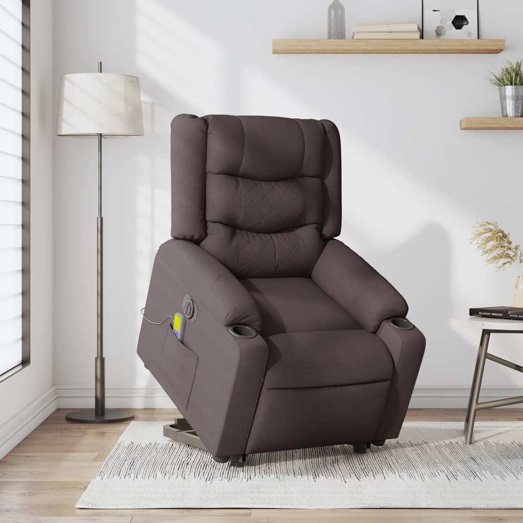 Fauteuil inclinable de massage électrique Marron foncé Tissu Fauteuils vidaXL