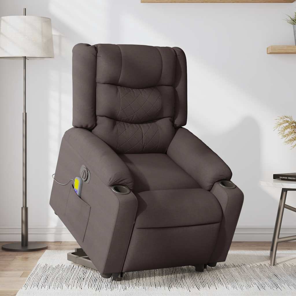 Fauteuil inclinable de massage électrique Marron foncé Tissu Fauteuils vidaXL