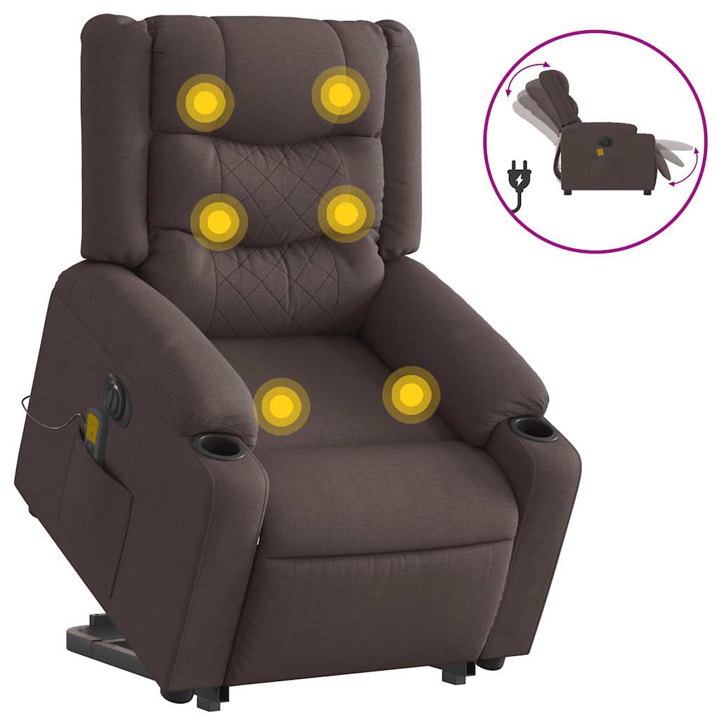 Fauteuil inclinable de massage électrique Marron foncé Tissu Fauteuils vidaXL