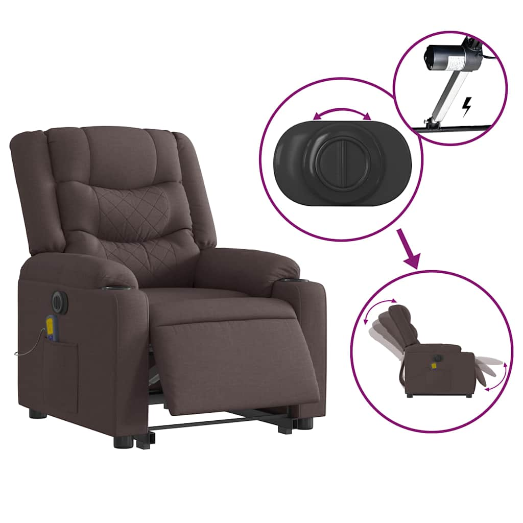 Fauteuil inclinable de massage électrique Marron foncé Tissu Fauteuils vidaXL