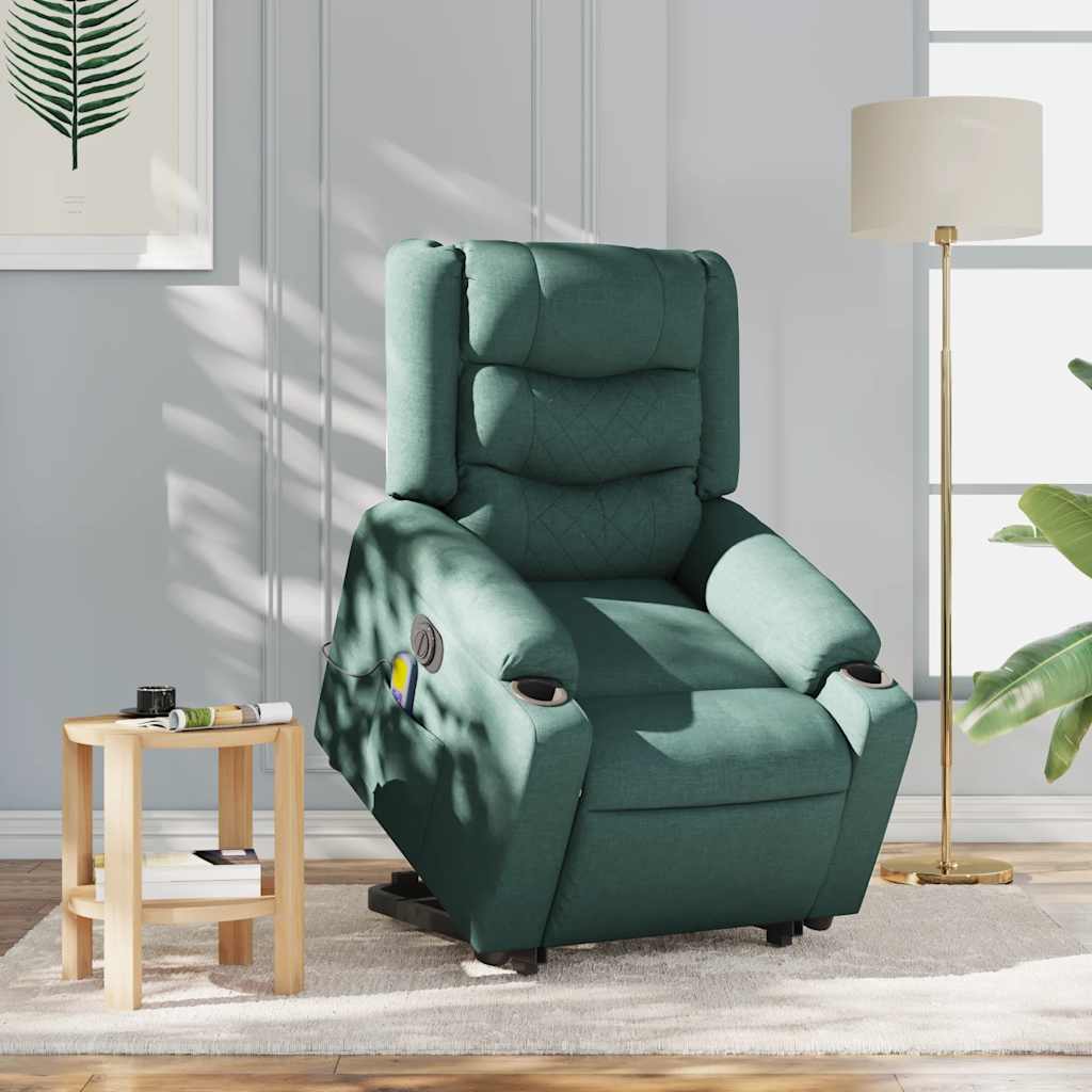 Fauteuil inclinable de massage électrique Vert foncé Tissu Fauteuils vidaXL