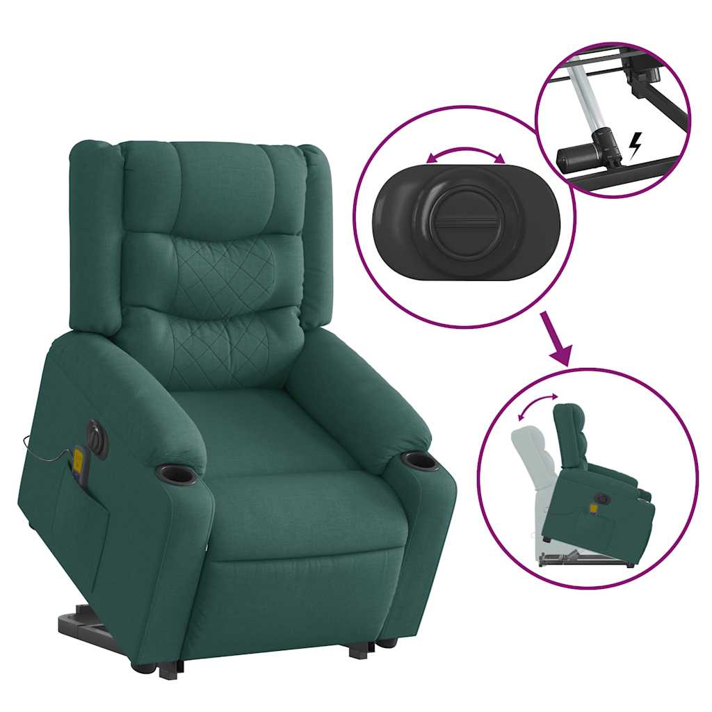 Fauteuil inclinable de massage électrique Vert foncé Tissu Fauteuils vidaXL