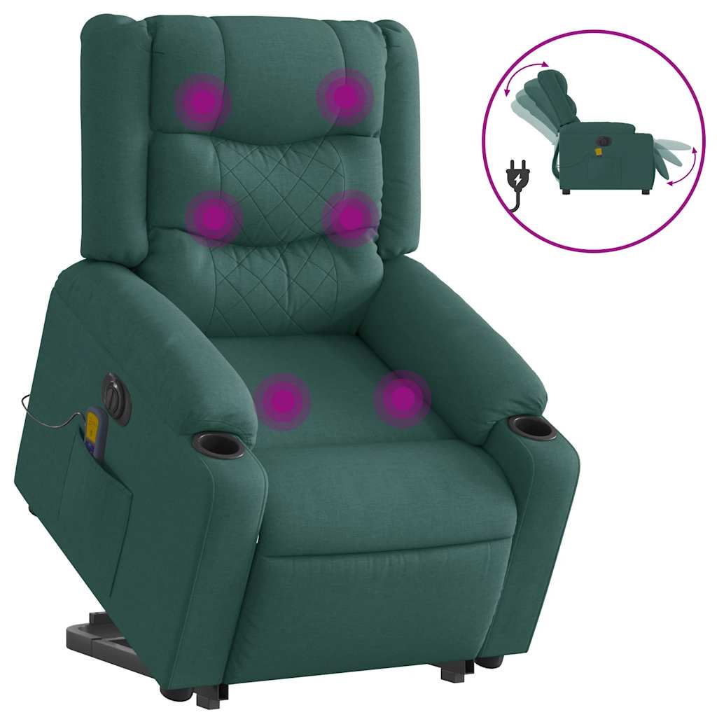 Fauteuil inclinable de massage électrique Vert foncé Tissu Fauteuils vidaXL