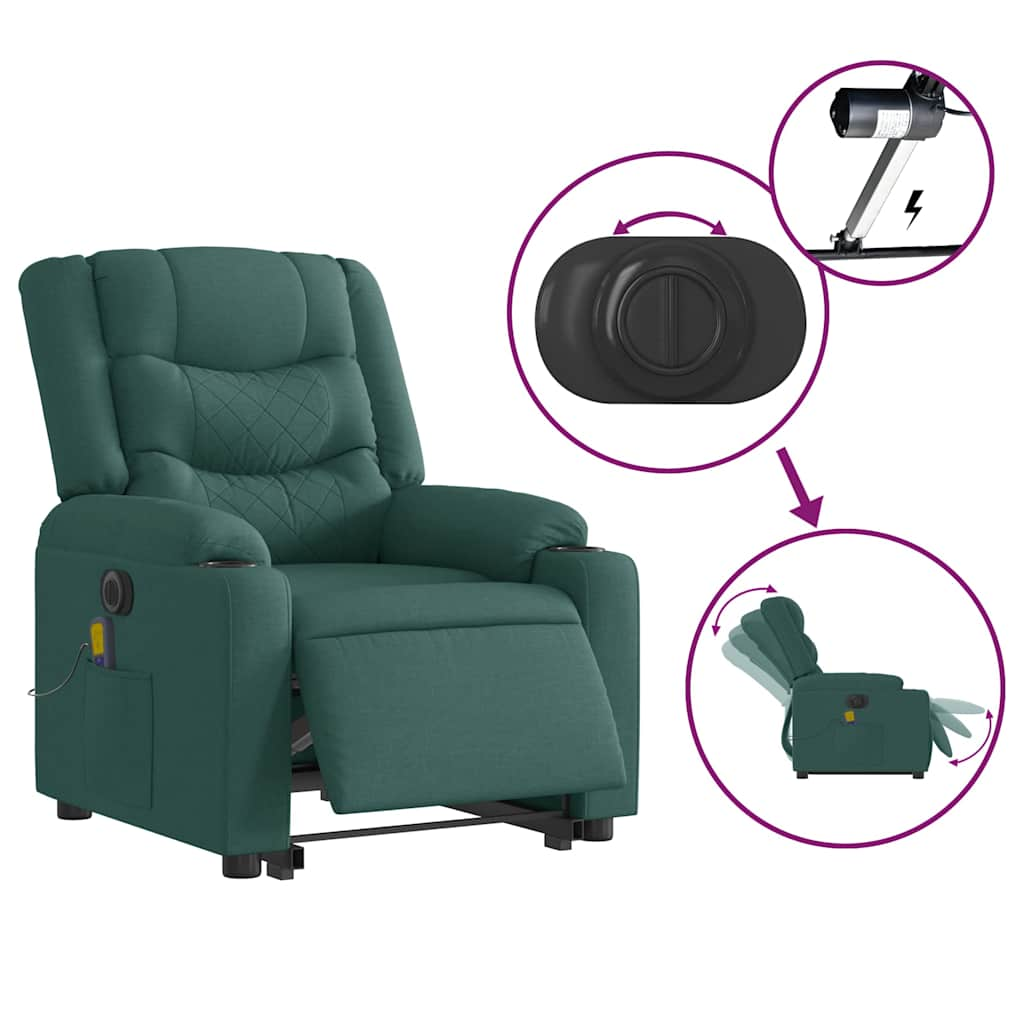 Fauteuil inclinable de massage électrique Vert foncé Tissu Fauteuils vidaXL