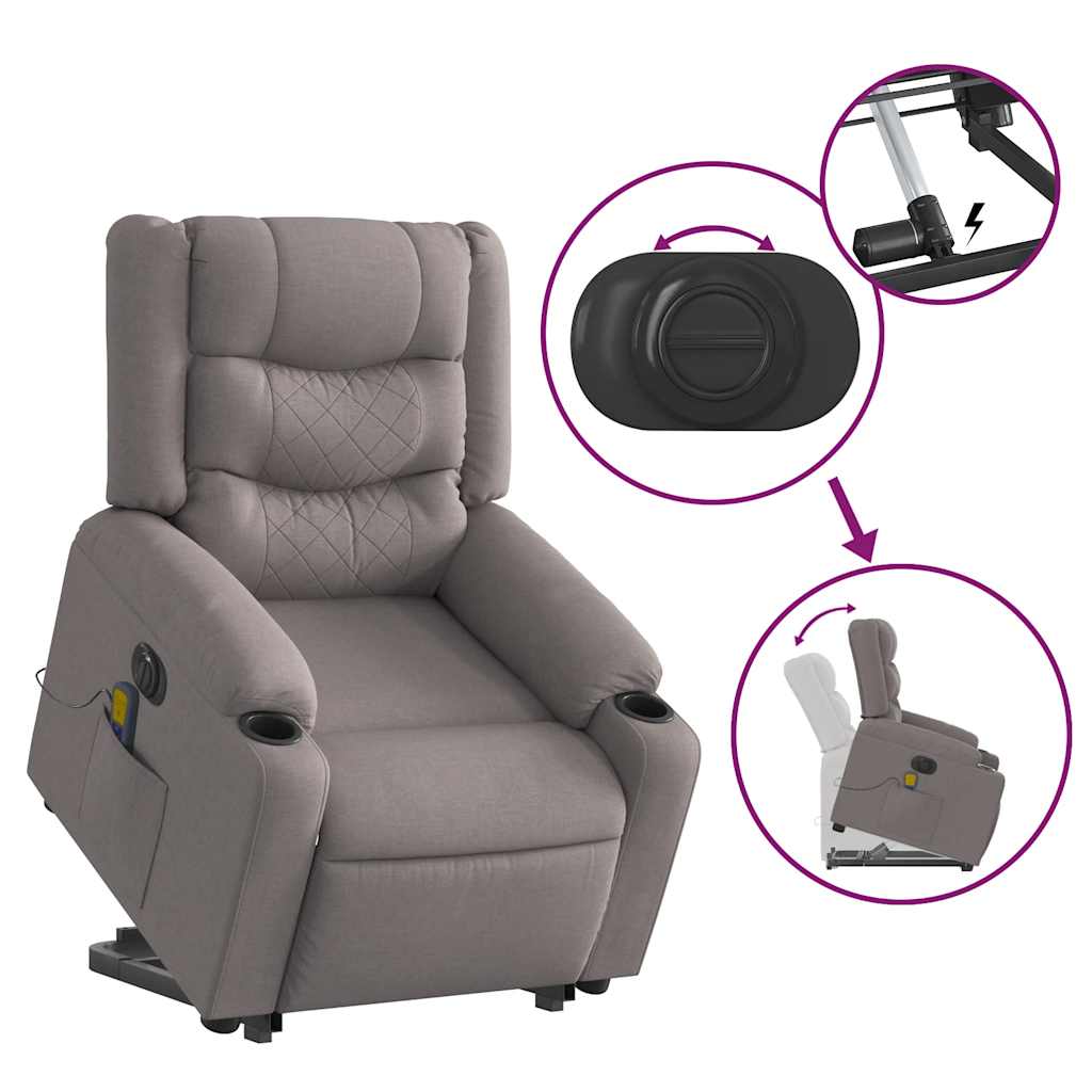 Fauteuil inclinable de massage électrique Taupe Tissu Fauteuils vidaXL