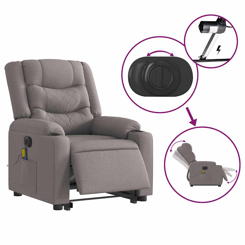 Fauteuil inclinable de massage électrique Taupe Tissu Fauteuils vidaXL