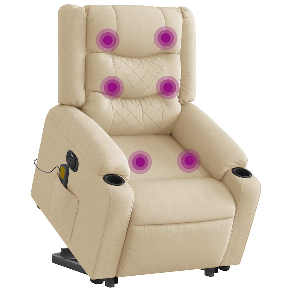 Fauteuil inclinable de massage électrique Crème Tissu Fauteuils vidaXL