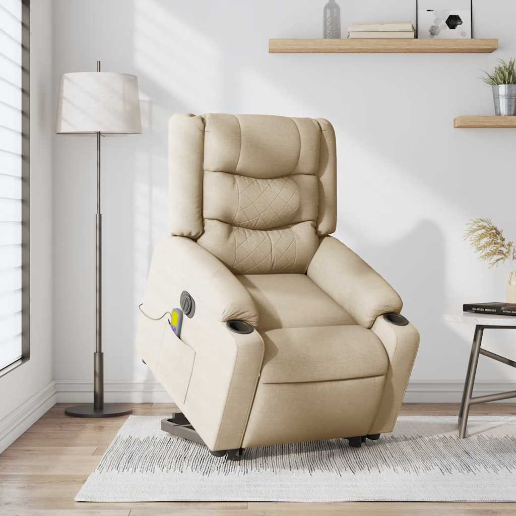 Fauteuil inclinable de massage électrique Crème Tissu Fauteuils vidaXL