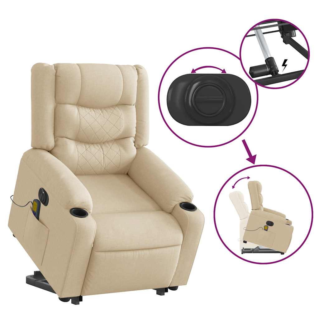 Fauteuil inclinable de massage électrique Crème Tissu Fauteuils vidaXL