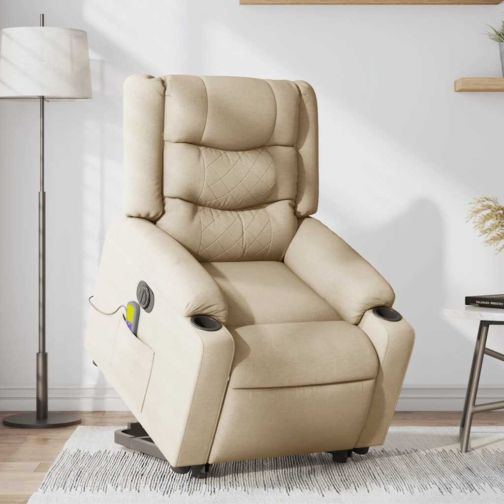 Fauteuil inclinable de massage électrique Crème Tissu Fauteuils vidaXL