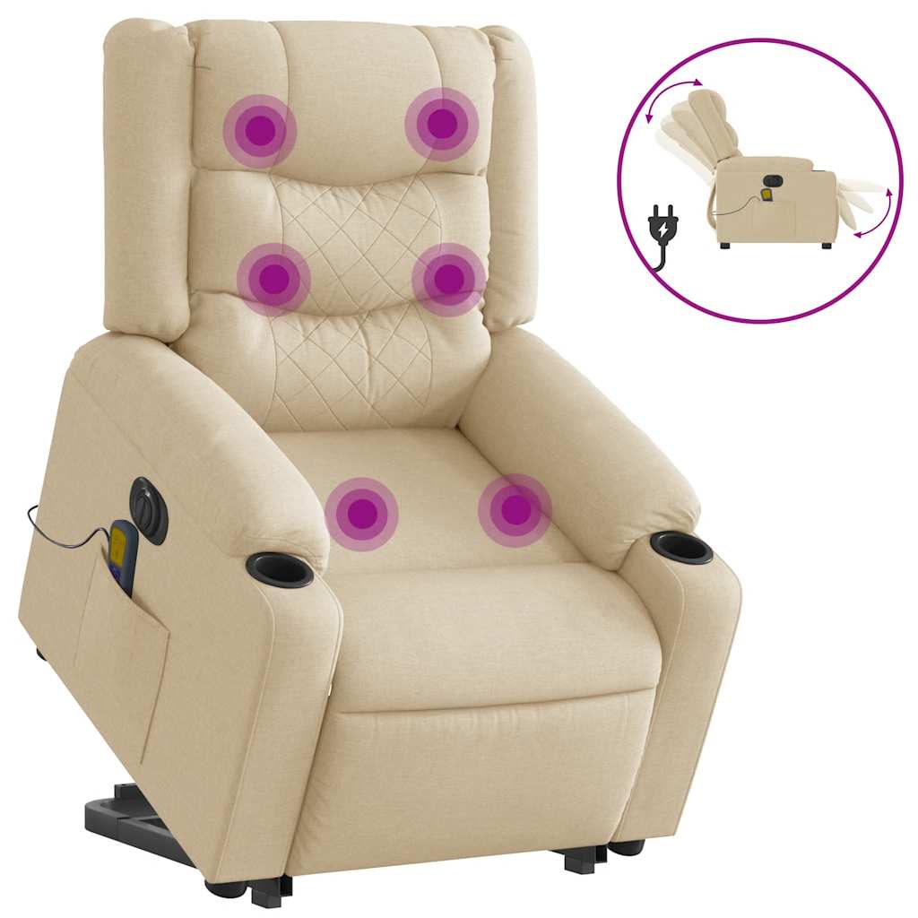 Fauteuil inclinable de massage électrique Crème Tissu Fauteuils vidaXL