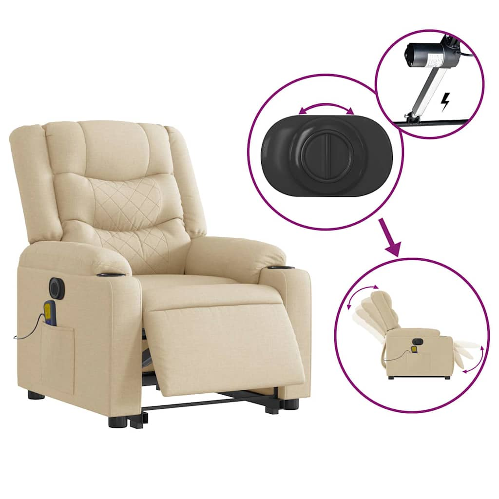 Fauteuil inclinable de massage électrique Crème Tissu Fauteuils vidaXL