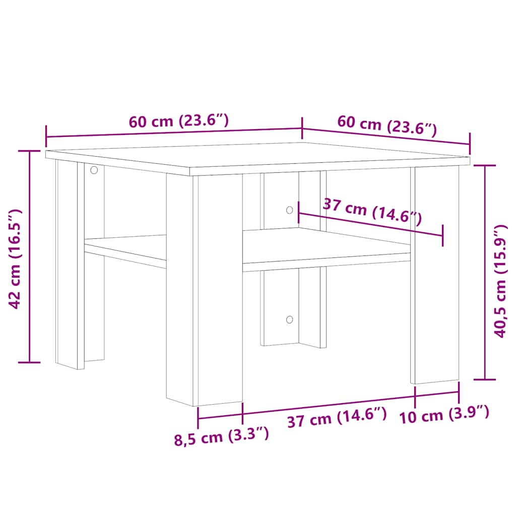 Table basse vieux bois 60x60x42 cm bois d'ingénierie Tables basses vidaXL