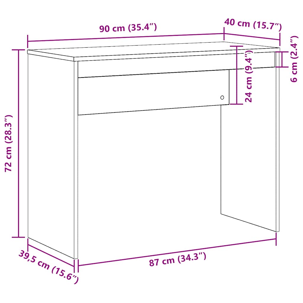 Bureau chêne artisanal 90x40x72 cm bois d'ingénierie Bureaux vidaXL   