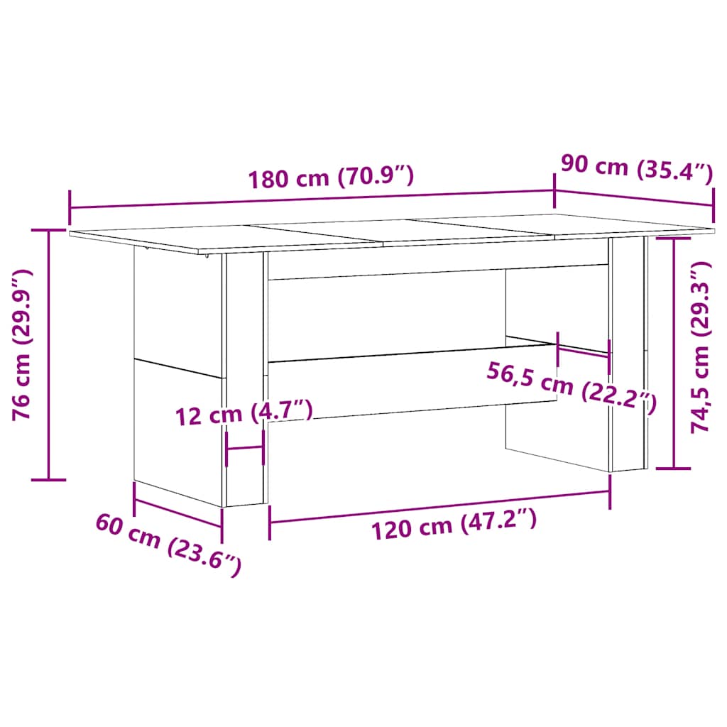 Table à manger chêne artisanal 180x90x76 cm bois d'ingénierie Tables à manger vidaXL   