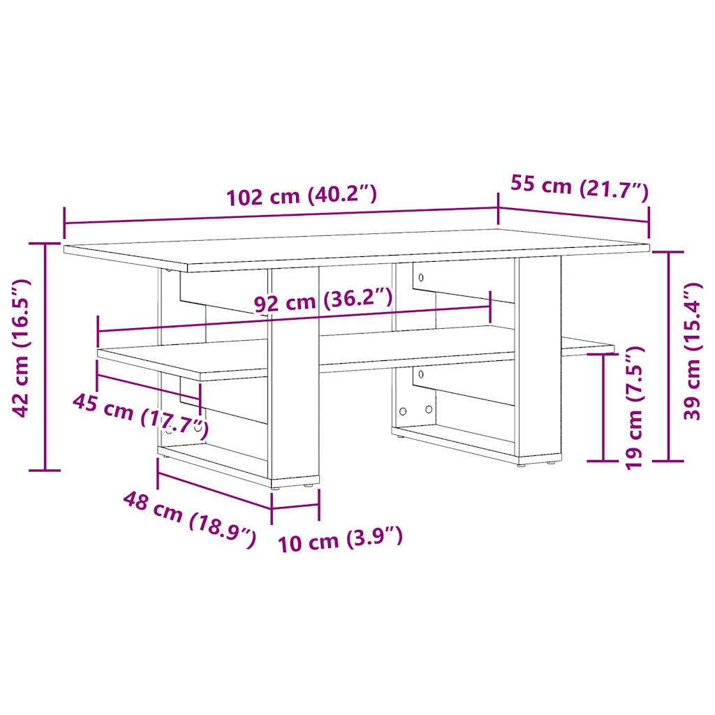 Table basse chêne artisanal 102x55x42 cm bois d'ingénierie Tables basses vidaXL   