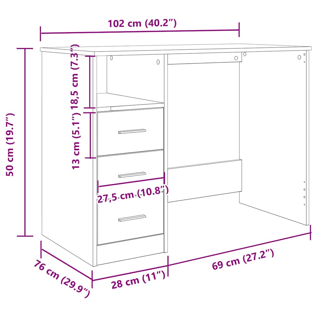 Bureau vieux bois 102x76x50 cm bois d'ingénierie Bureaux vidaXL   