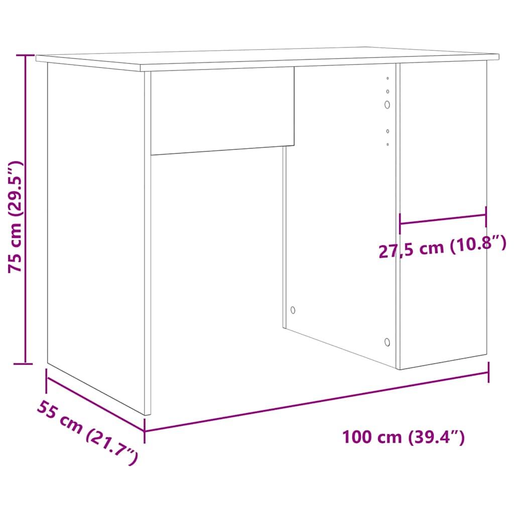 Bureau chêne artisanal 100x55x75 cm bois d'ingénierie Bureaux vidaXL