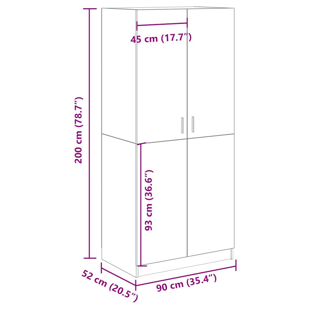 Garde-robe vieux bois 90x52x200 cm bois d'ingénierie Armoires vidaXL   