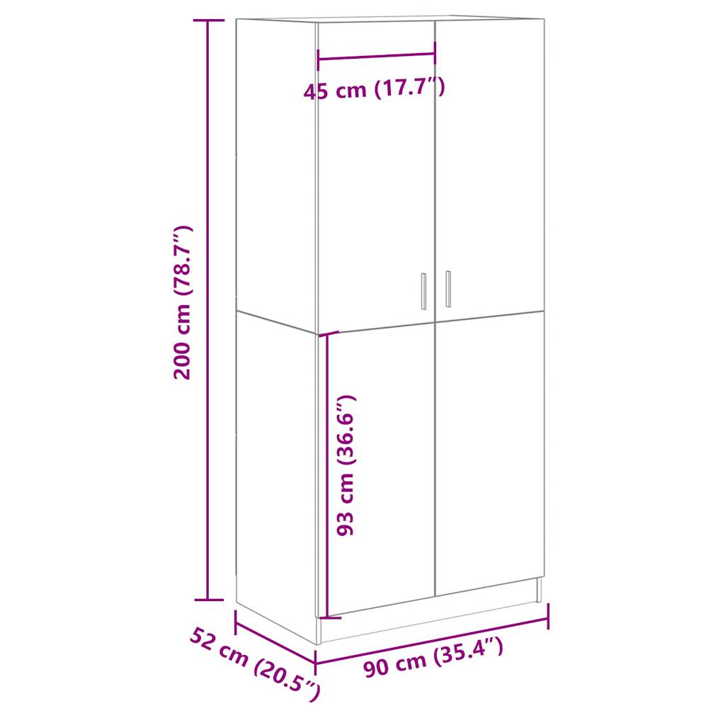 Armoire en chêne artisanal 90 x 52 x 200 cm bois d'ingénierie Armoires vidaXL   