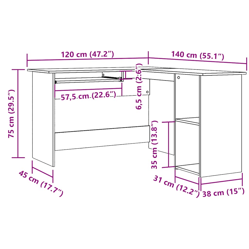 Bureau d'angle vieux bois 120x140x75 cm bois d'ingénierie Bureaux vidaXL   