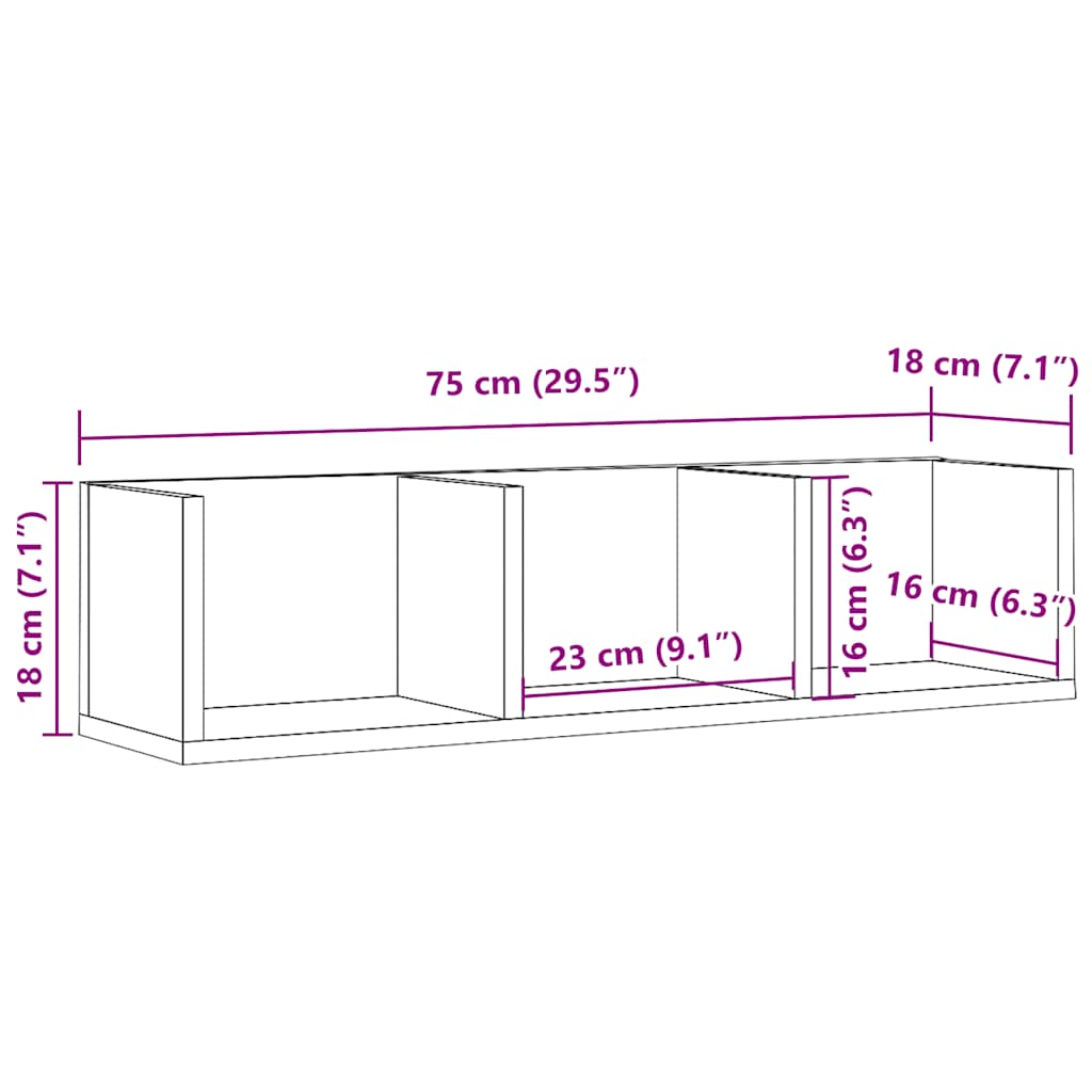 Étagère murale à CD vieux bois 75x18x18 cm bois d'ingénierie Étagères murales & corniches vidaXL