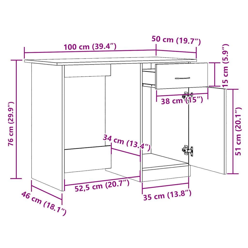 Bureau vieux bois 100x50x76 cm bois d'ingénierie Bureaux vidaXL   