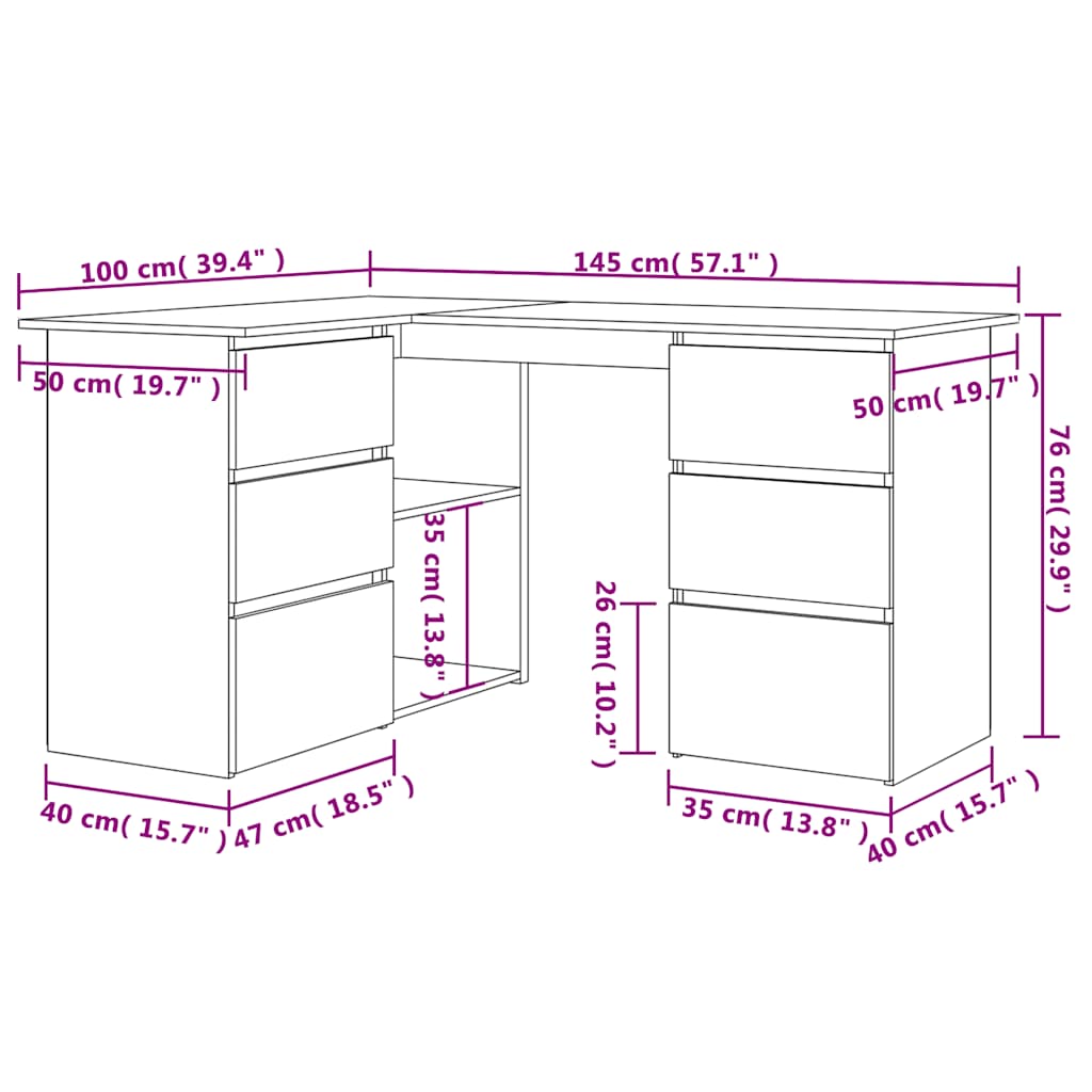 Bureau d'angle vieux bois 145x100x76 cm bois d'ingénierie Bureaux vidaXL   