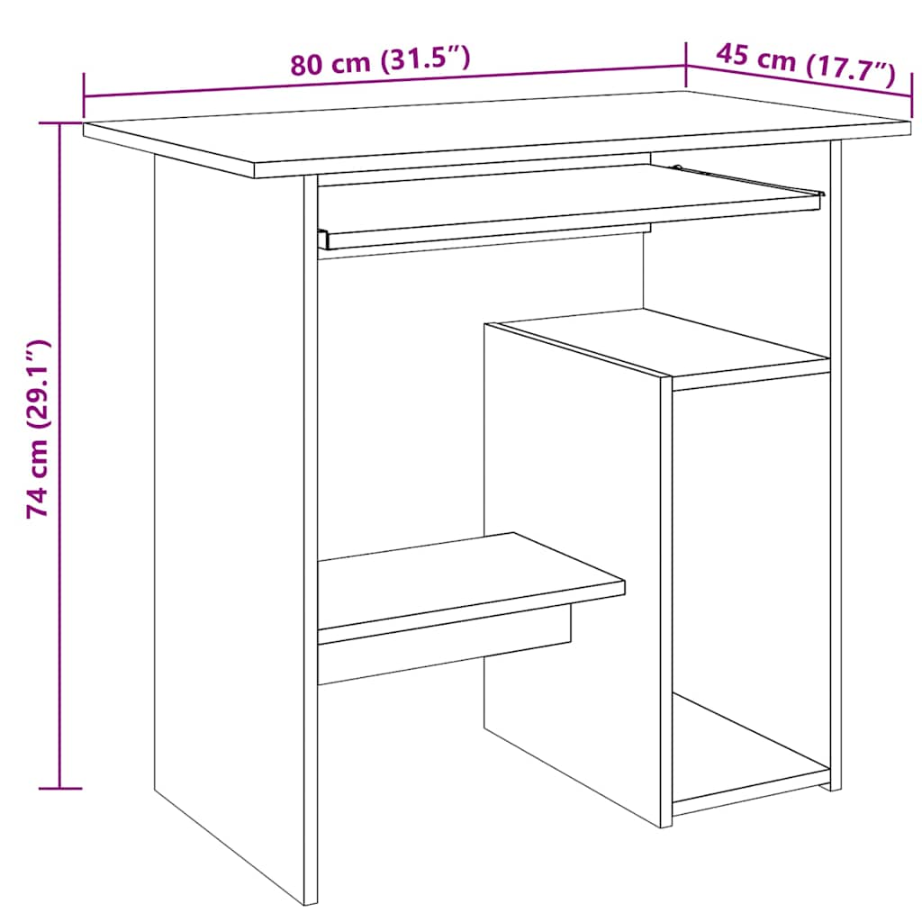 Bureau chêne artisanal 80x45x74 cm bois d'ingénierie Bureaux vidaXL   