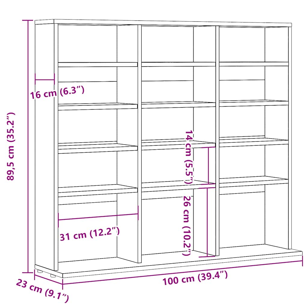 Armoire à CD vieux bois 100x23x89,5 cm bois d'ingénierie Fixations & meubles de rangement multimédia vidaXL   