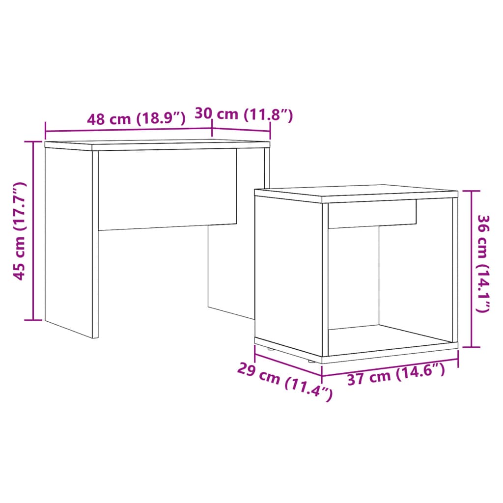 Tables basses gigognes 2 pcs chêne artisanal bois d'ingénierie Tables basses vidaXL   