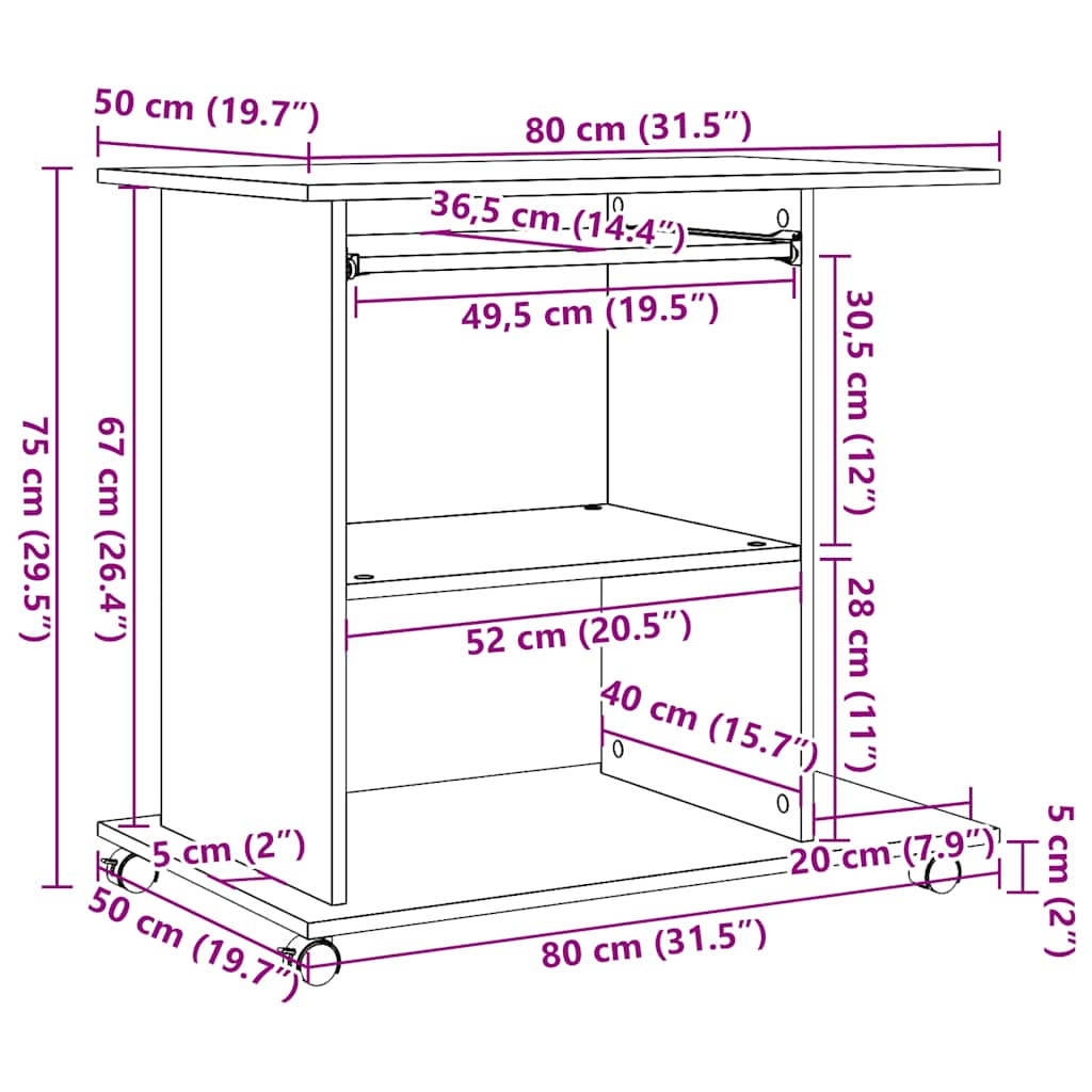 Bureau d'ordinateur chêne artisanal 80x50x75 cm bois ingénierie Bureaux vidaXL   