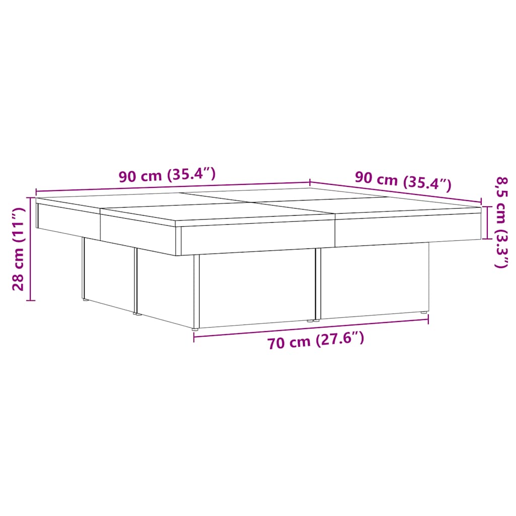 Table basse vieux bois 90x90x28 cm bois d'ingénierie Tables basses vidaXL   