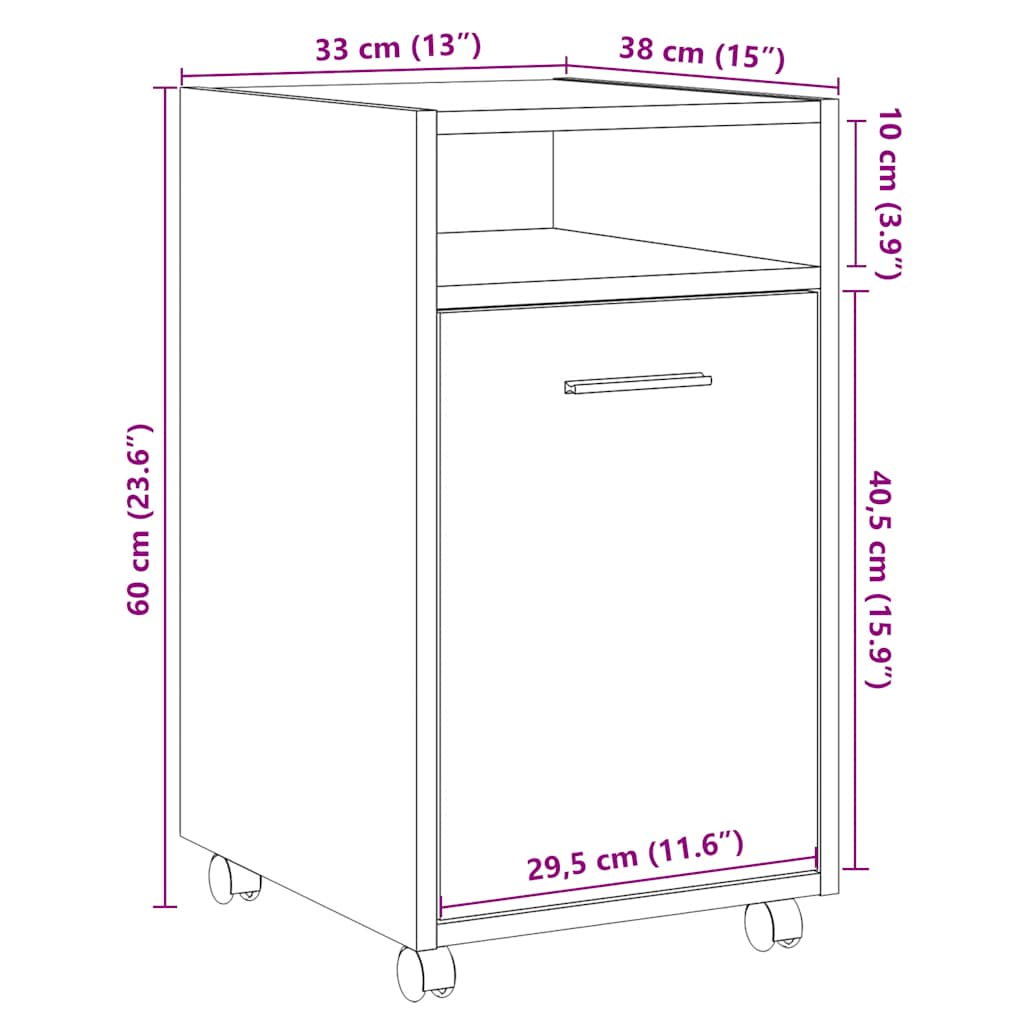 Armoire avec roues chêne artisanal 33x38x60cm bois d'ingénierie Casiers & armoires de rangement vidaXL