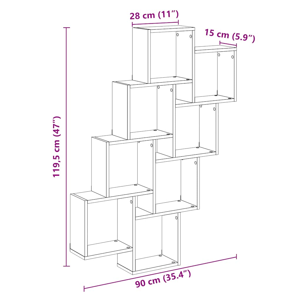 Étagère murale en forme de cube vieux bois 90x15x119,5 cm Étagères murales & corniches vidaXL   