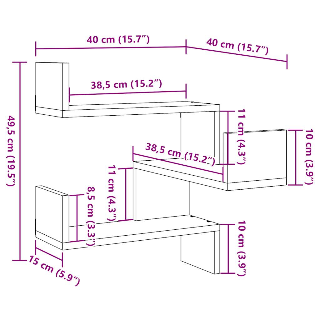 Étagère d'angle murale vieux bois 40x40x49,5 cm bois ingénierie Étagères murales & corniches vidaXL   