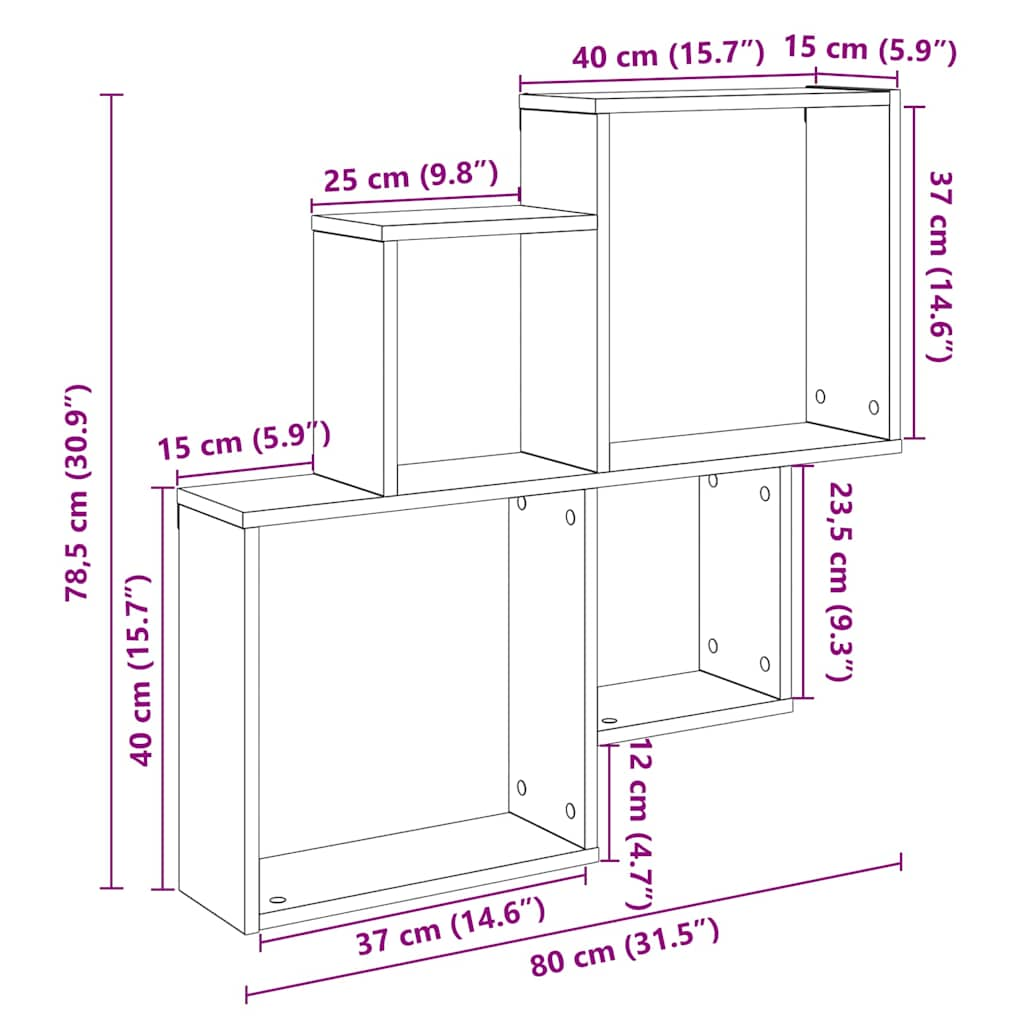 Étagère murale vieux bois 80x15x78,5 cm bois d'ingénierie Étagères murales & corniches vidaXL