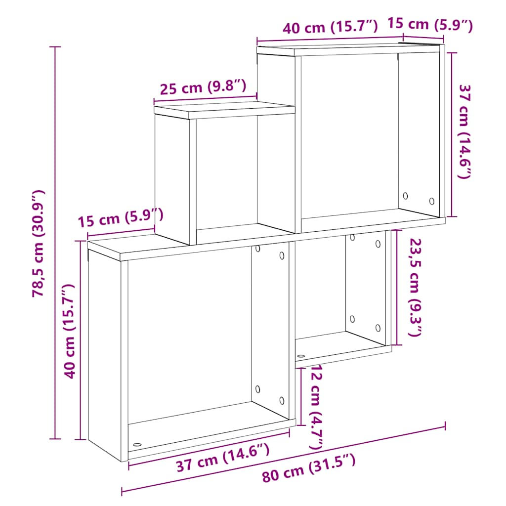 Étagère murale chêne artisanal 80x15x78,5 cm bois d'ingénierie Étagères murales & corniches vidaXL